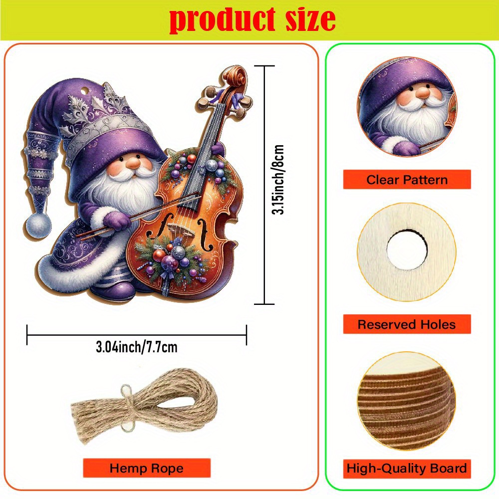 12Pcs Wooden Christmas Gnome H - Musical Instrument Xmas Ornaments 评论和价格